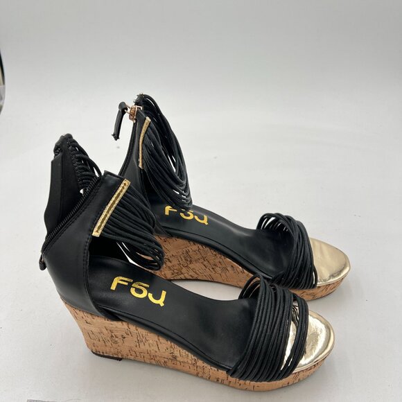 FSJ Black Wedge Sandals - Picture 4 of 8